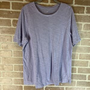 J JILL Top Womens Large Short Elbow Sleeve Tee Slub Knit Round Neck Purple *DOT